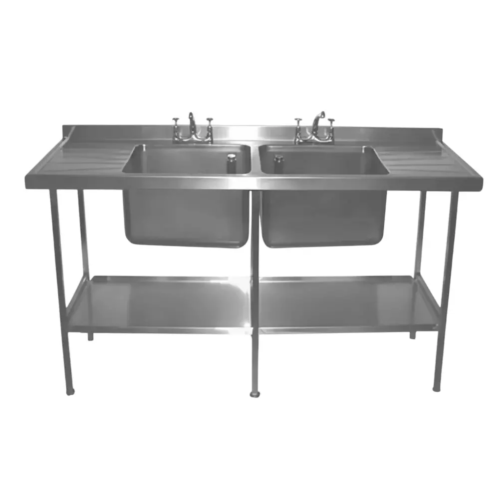 Shri Saraswati Kitchen Equipment Two Sink Unit 48X24X34+6 inch S.S. 304 Rectangular Sliver, SSKE 43