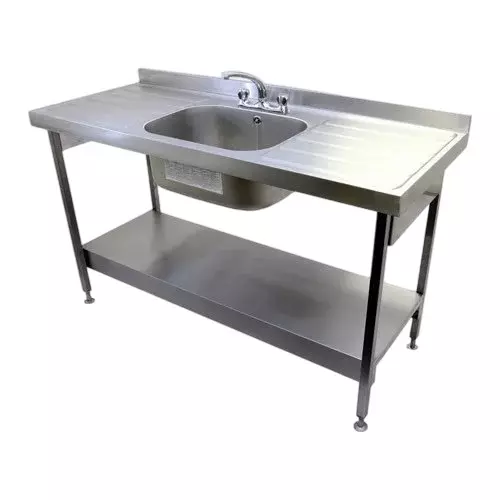 Shri Saraswati Kitchen Equipment Table With Sink 48X24X34+6 inch SS202 Rectangular Sliver, SSKE 44