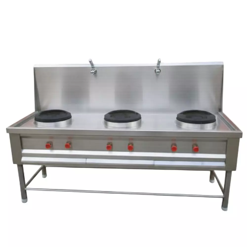 Shri Saraswati Kitchen Equipment 3 Burner Range 72X24X34 inch SS202 LPG Gas, SSKE 22