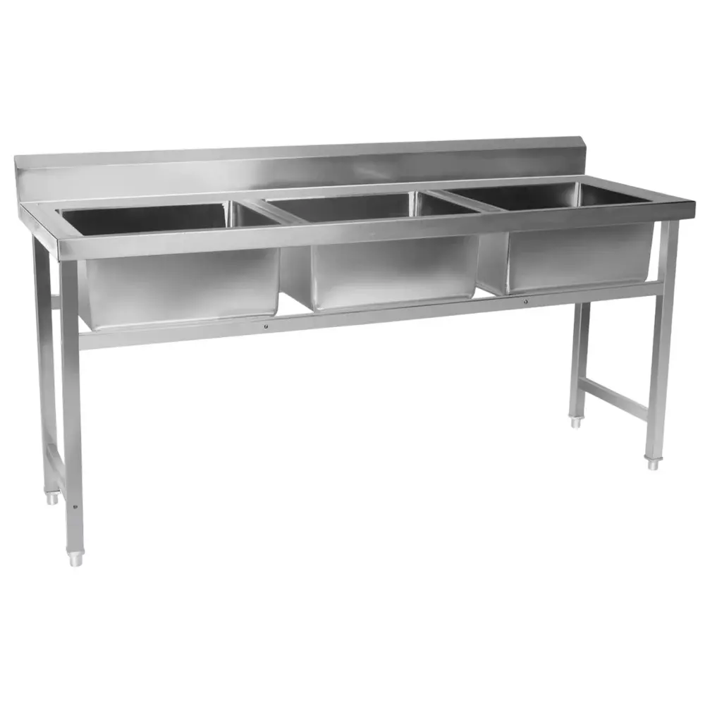 Shri Saraswati Kitchen Equipment Three Sink Unit 60X24X34+6 inch SS202 Rectangular Sliver, SSKE 45