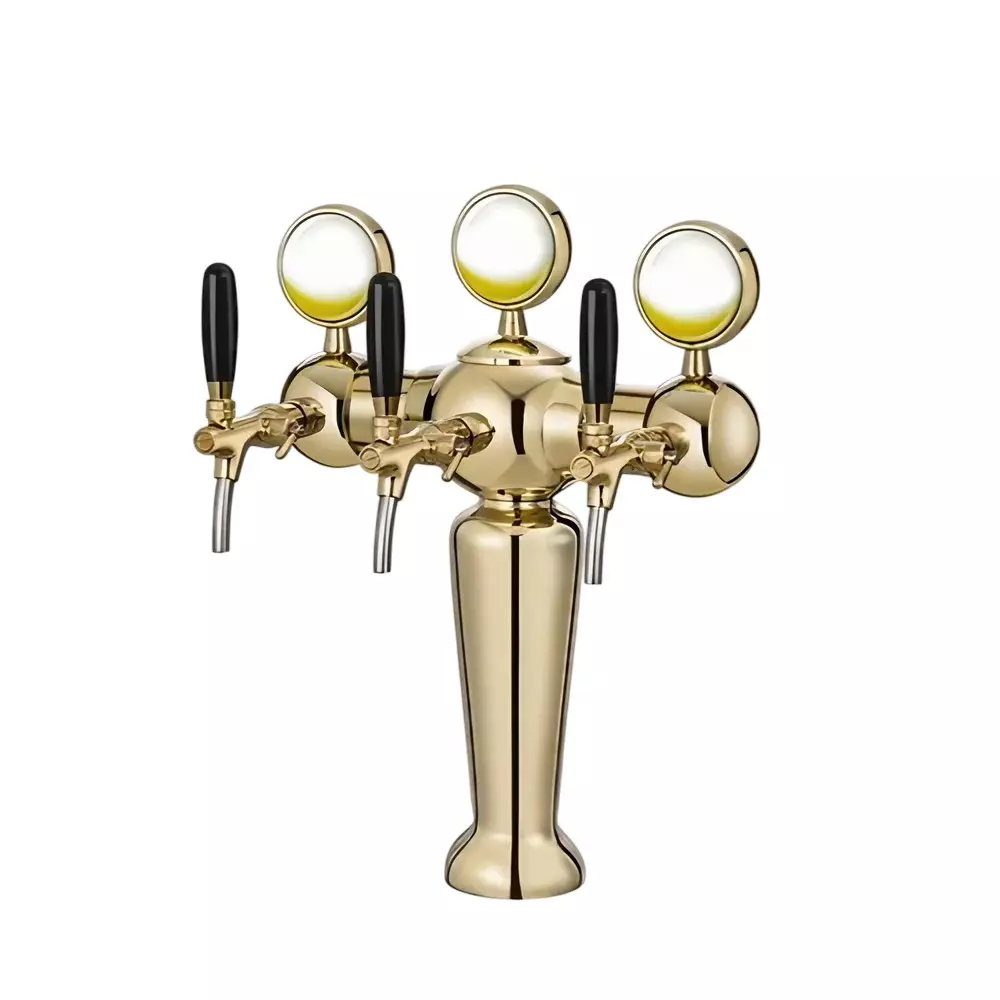 Trufrost Beer Tower 3 Way Single and Multi-Tap Stainless Steel Gold, EUROPA-3