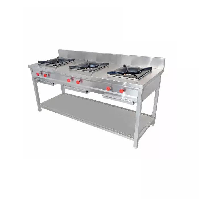 Hobbit Kitchen Equipment Three Burner Gas Range Stainless Steel Suitable for Commercial Kitchens