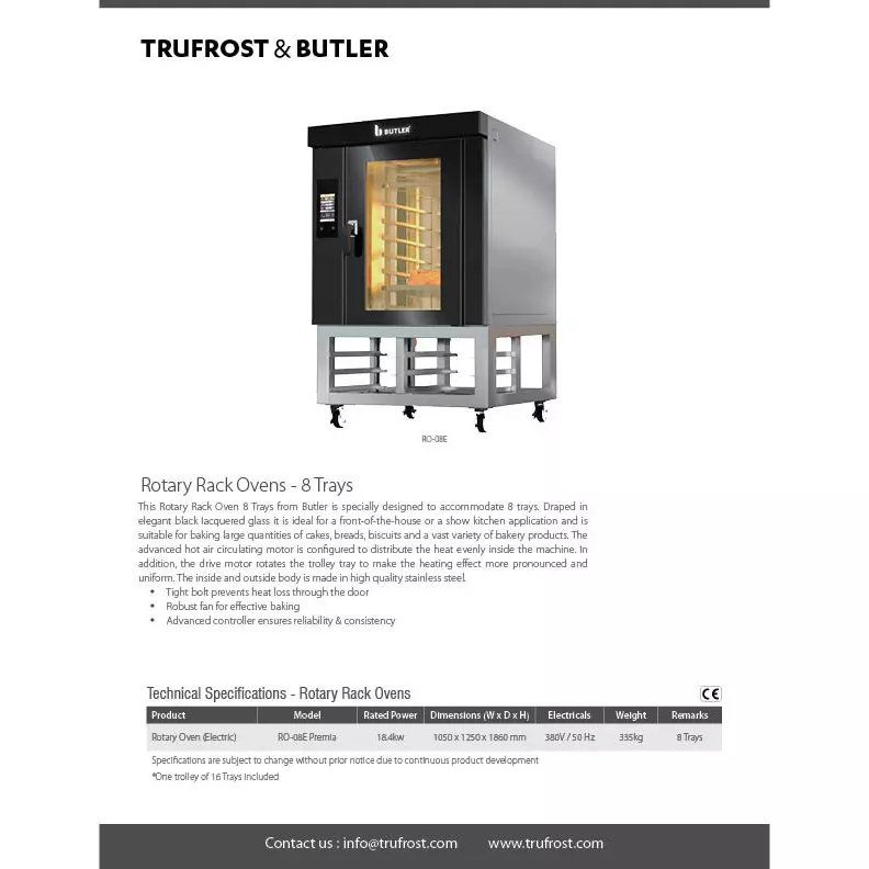 butler-8-trays-rotary-rack-oven-with-184-kw-power-consumption-for-baking-large-quantities-of-cakes-breads-ro-08e-premia