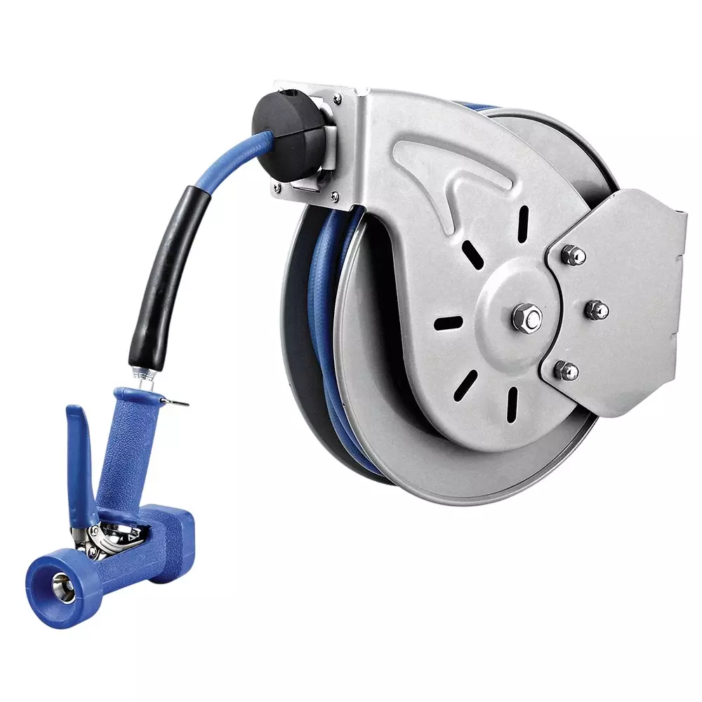 Washmatic Open Hose Reel Epoxy Coated Body Upto 200 PSI Pressure and 10 m Length for Cleaning Jobs, WA11P