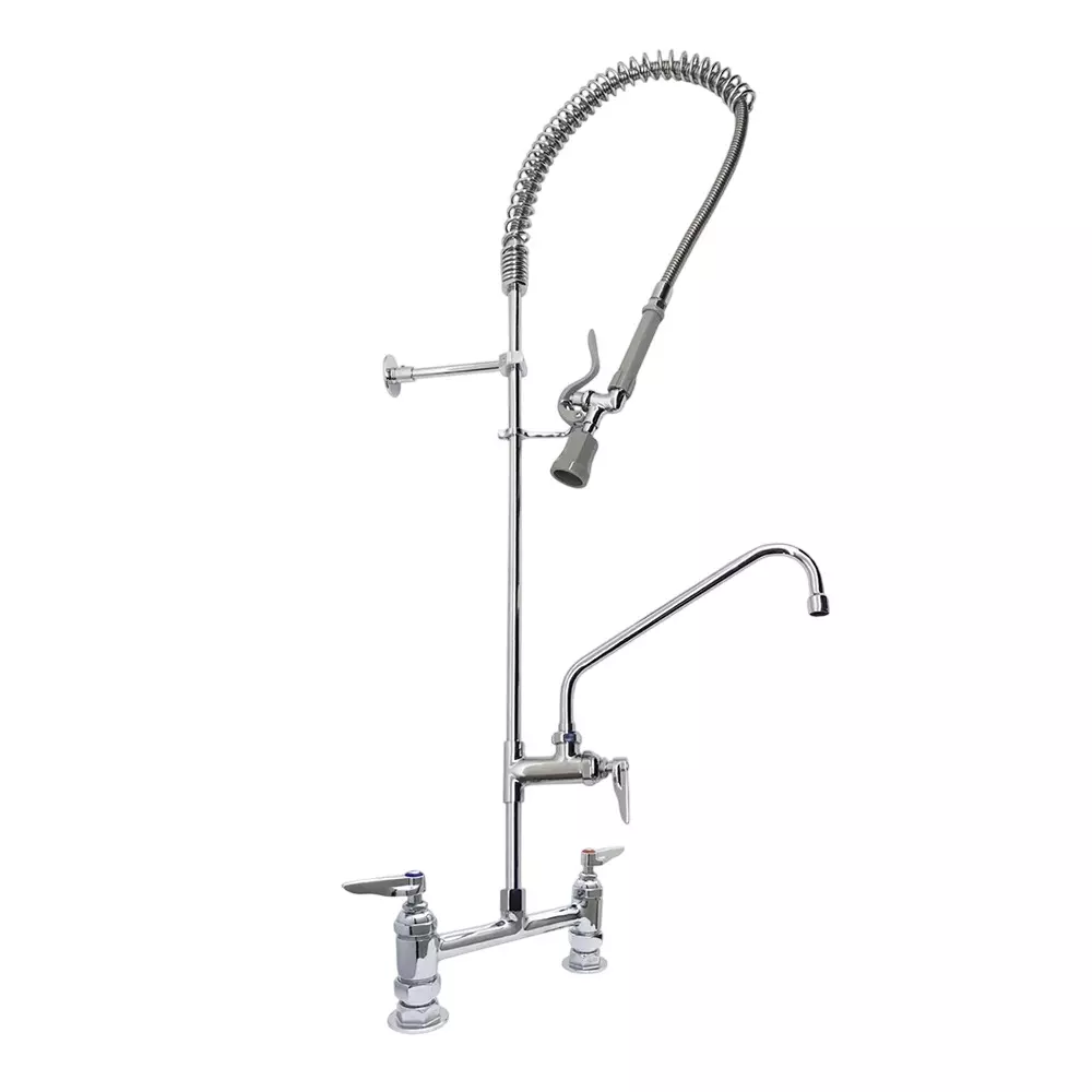 Washmatic Pre Rinse Spray Unit With Add On Faucet Wall Mounted, Low Flow Spray Head and 44 inch (111.76 cm) Flexible SS Hose, WA06A