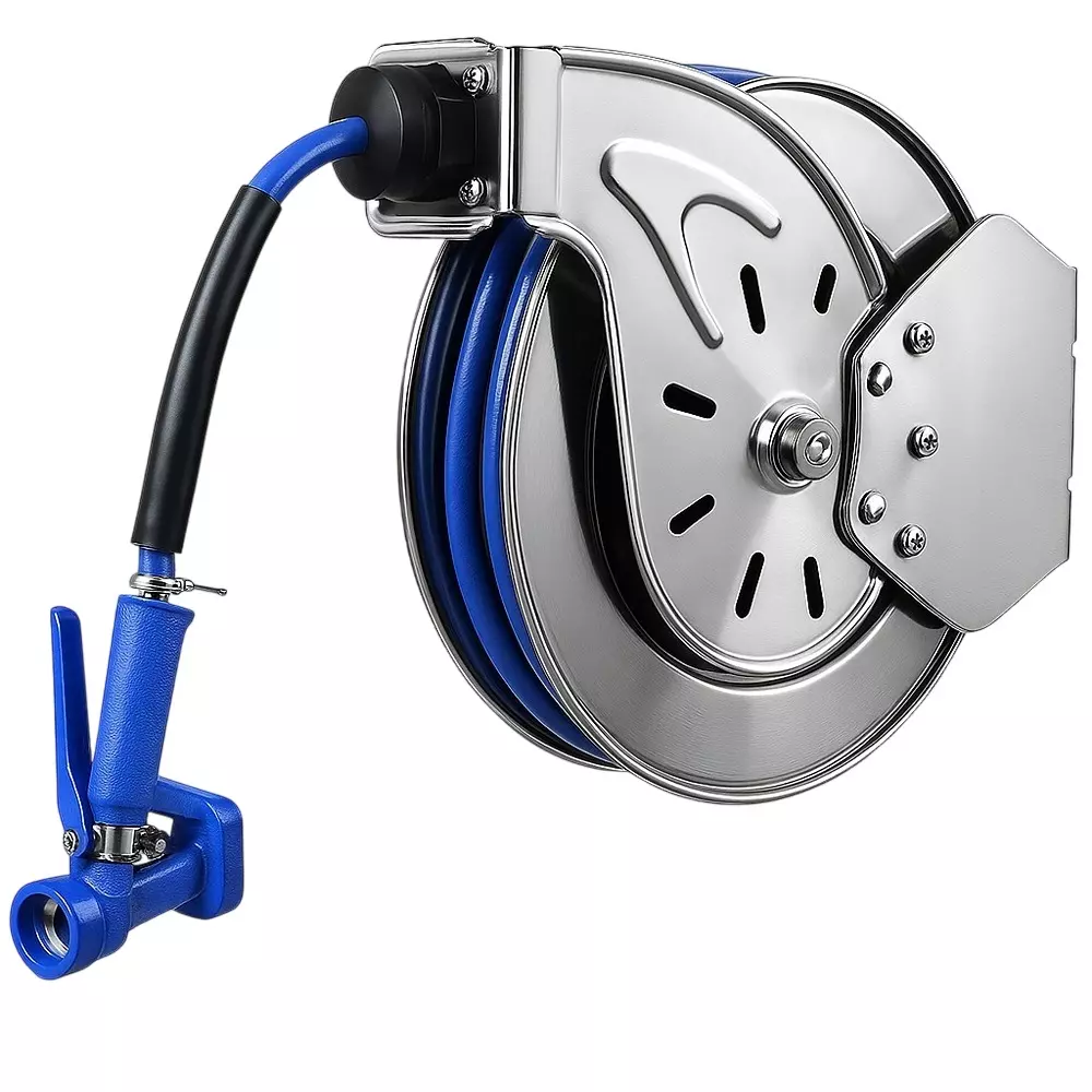 Washmatic Open Hose Reel Stainless Steel Body Upto 200 PSI Pressure and 15 m Length for Cleaning Jobs, WA11S