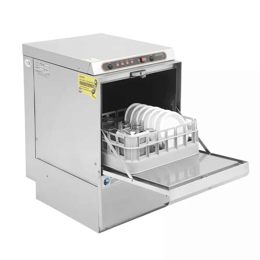 Washmatic Undercounter Glass Washer 60 Racks / Hour Capacity with Rinse Injector and One Glass Rack, WM200E