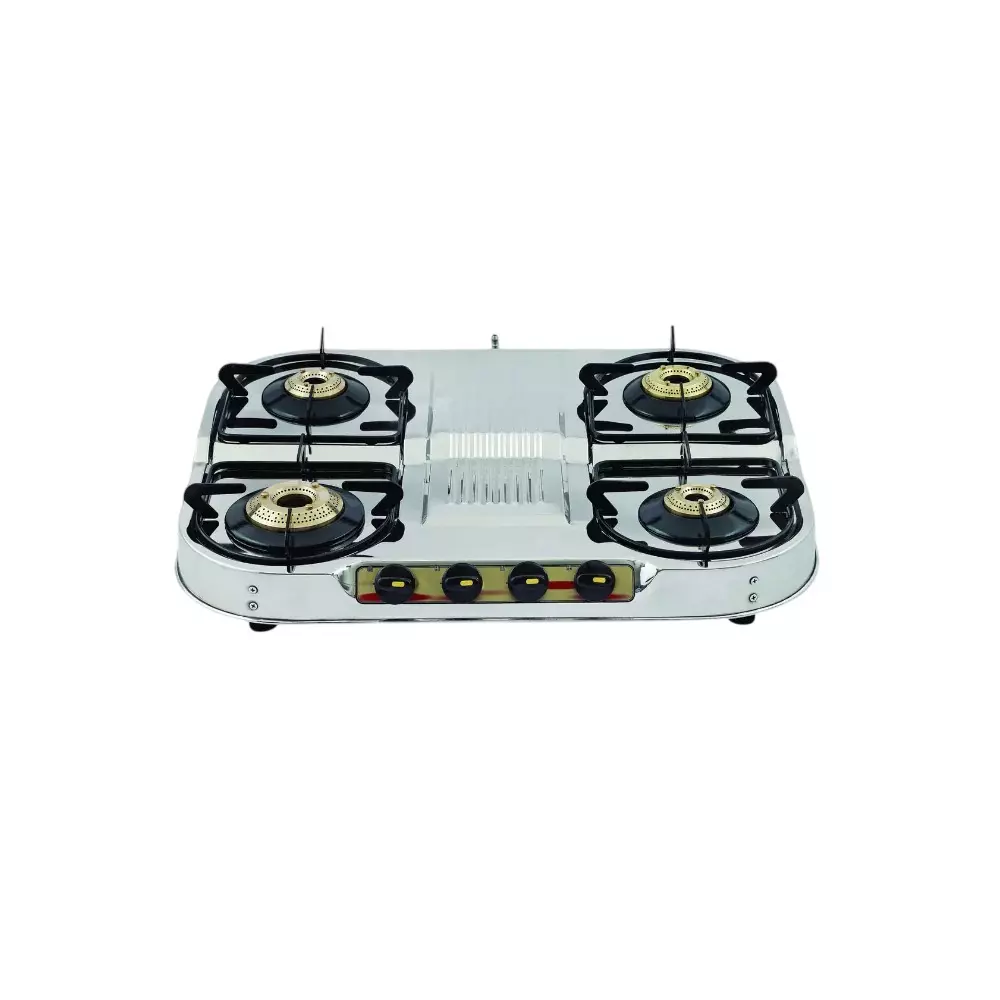 Vansh Homes Zara Super Gas Stove 4 Burner Rubber Leg Manual Ignition LPG Fuel Stainless Steel, VH-4B-401