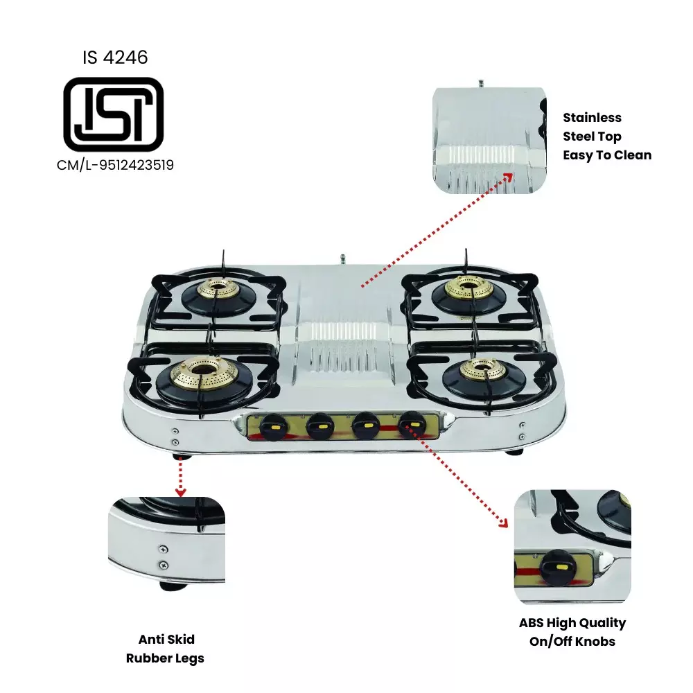 vansh-homes-zara-super-gas-stove-4-burner-rubber-leg-manual-ignition-lpg-fuel-stainless-steel-vh-4b-401
