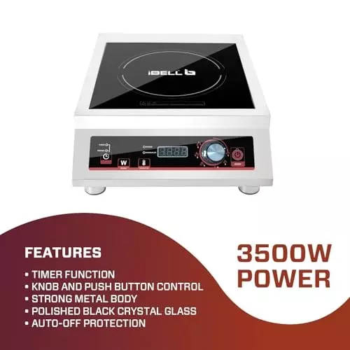 IBELL Induction Cooktop 3500 W Power Toughened Glass Top Digital Display Auto-Off Protection, Timer Function Silver
