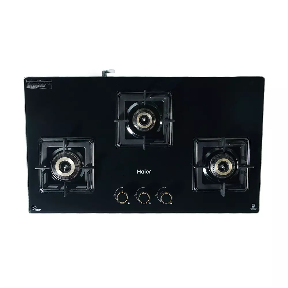 Haier 75 cm Hybrid Hob Gas Cooktop Auto Ignition (Battery Operated) 3 Burner Black, HIC-Q27326-IN