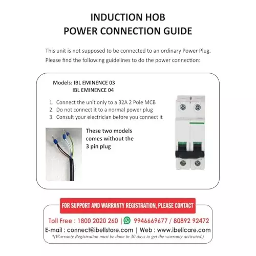 IBELL Induction Hob 7200 W Power Toughened Glass Surface Touch Panel 9 Adjustable Power Levels Black