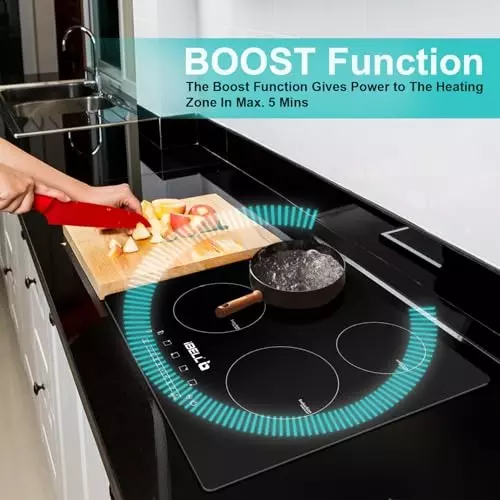 IBELL Induction Hob 7200 W Power Toughened Glass Surface Touch Panel 9 Adjustable Power Levels Black