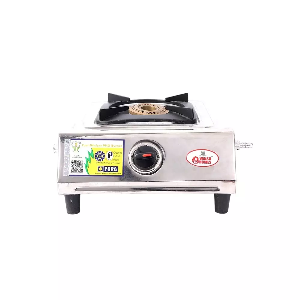 Vansh Homes Gold Mini Gas Stove 1 Burner Rubber Leg Manual Ignition LPG Fuel Stainless Steel, VH-1B-101