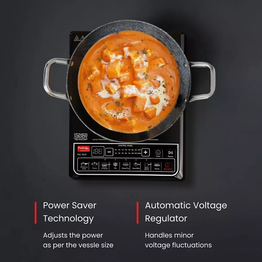 Prestige Induction Cooktop 2000 W Automatic Power & Temperature Adjustment 39 cm Length Black, PIC 16.0 plus