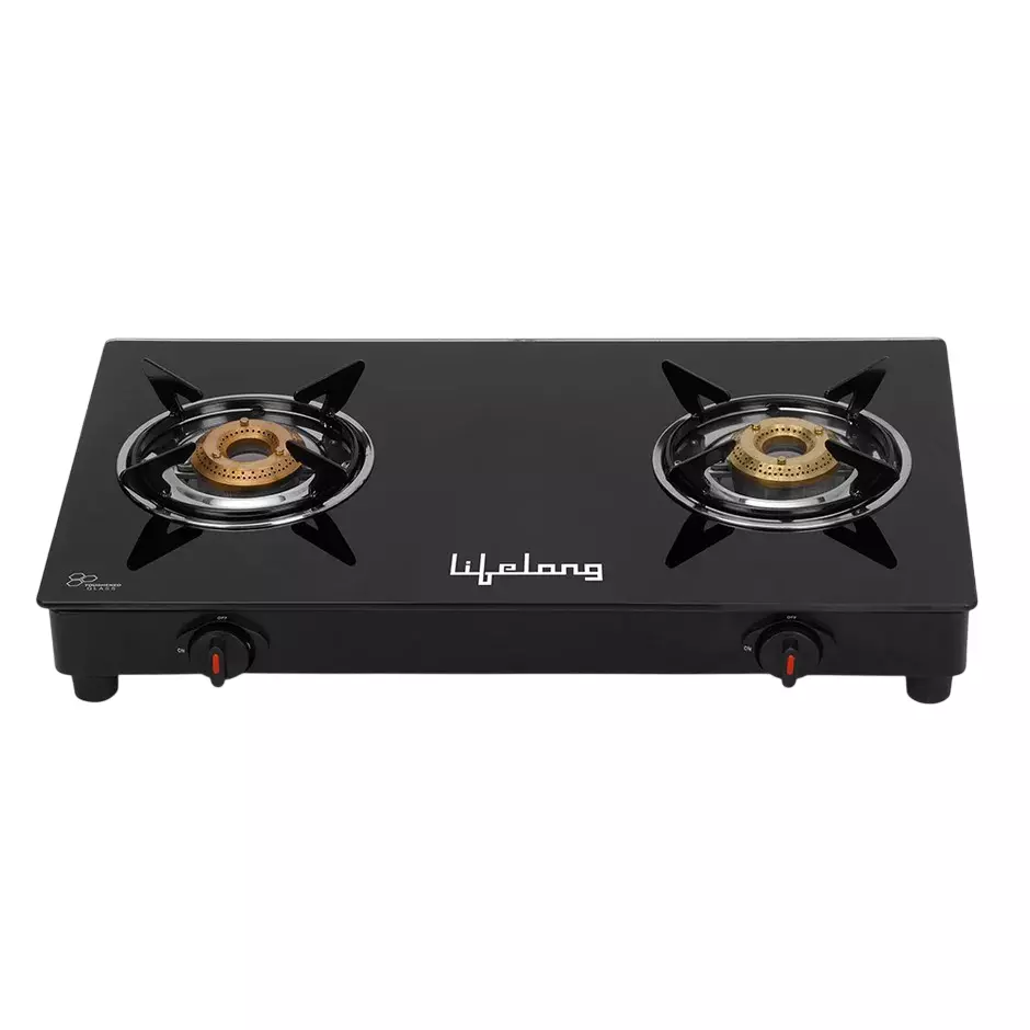Lifelong LPG Gas Stove 2 Burners Rubber Leg Automatic Ignition Glass Black, LLGS912