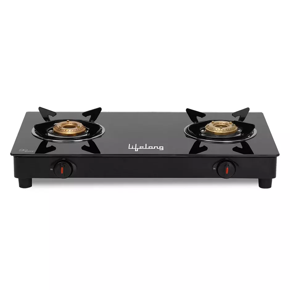 Lifelong LPG Gas Stove 2 Burners Rubber Leg Automatic Ignition Glass Black, LLGS912