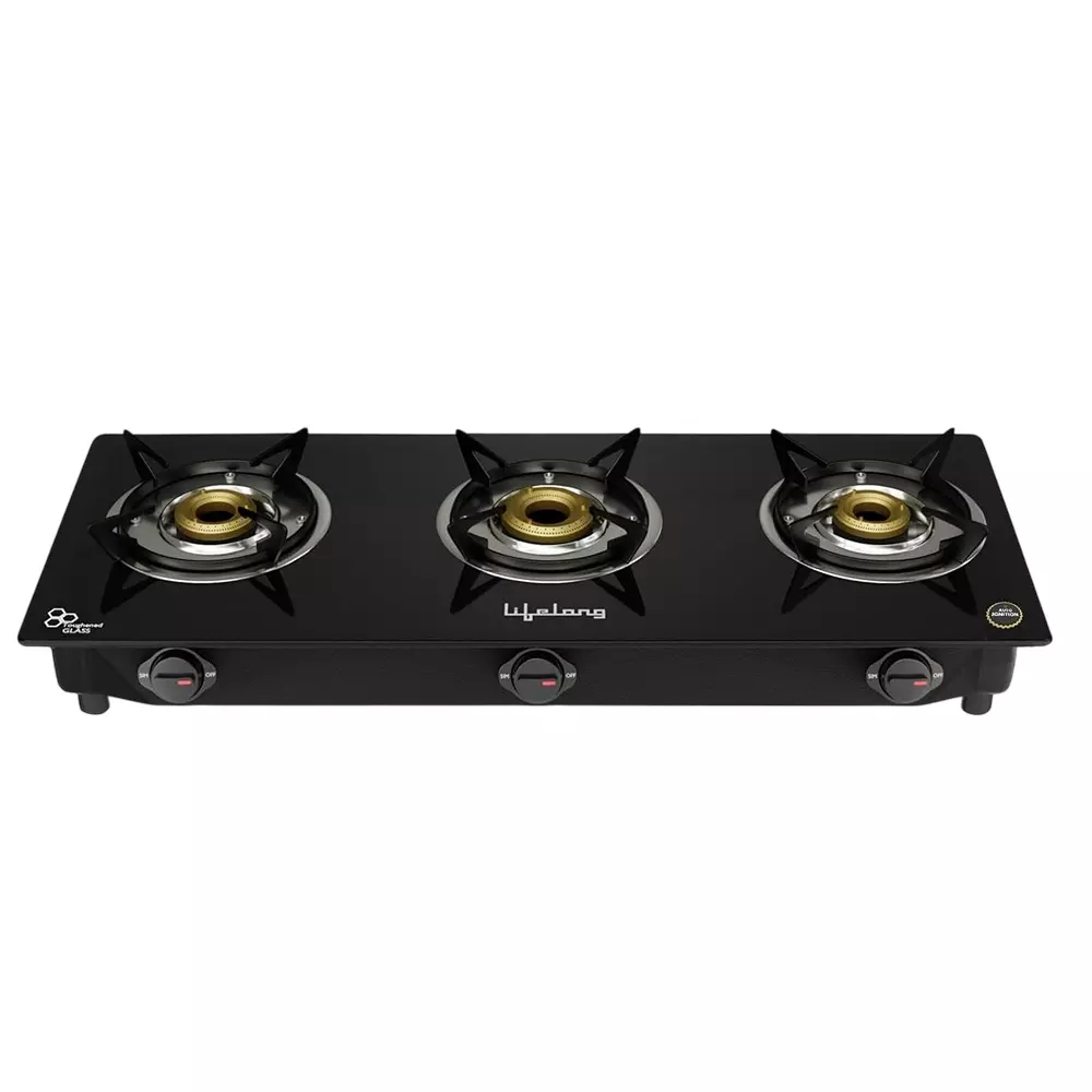 Lifelong 3 Burner Gas Stoves Black Glass Knob Control, LLGSD07