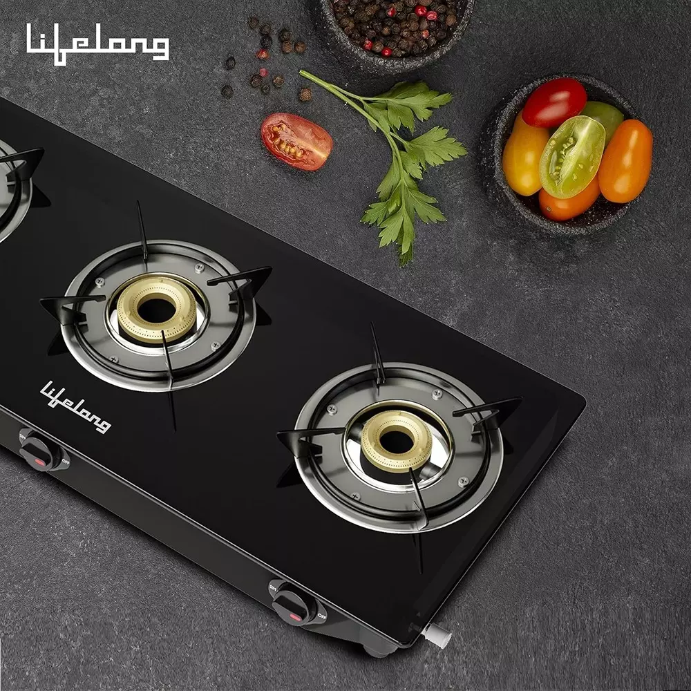 Lifelong 3 Burner Gas Stoves Black Glass Knob Control, LLGSD07