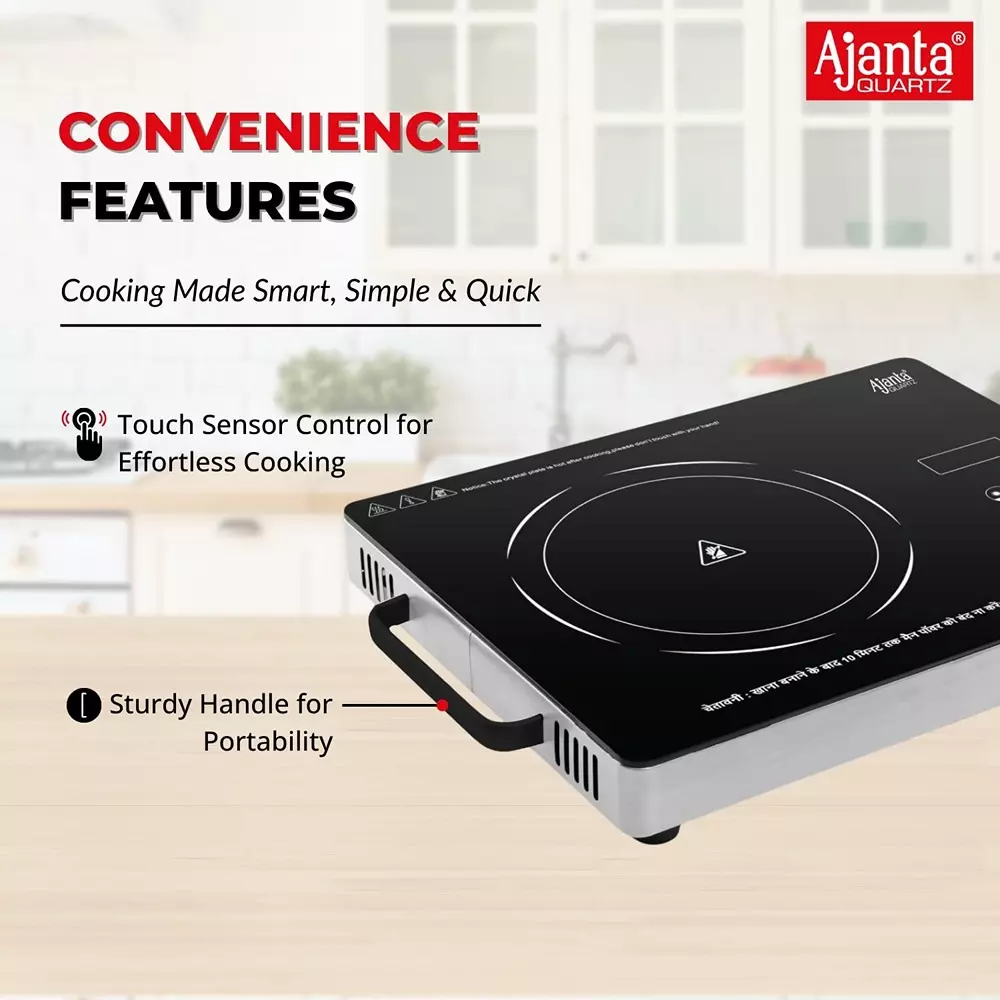 Ajanta QUICK HOT Infrared Cooktop Crystal Glass Plate 180 min Timer with 4 Pre-Set Functions, Black