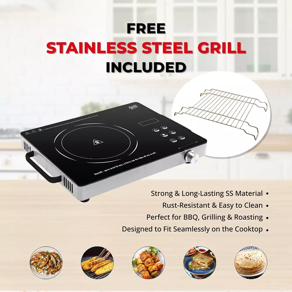 Ajanta QUICK HOT Infrared Cooktop Crystal Glass Plate 180 min Timer with 4 Pre-Set Functions, Black