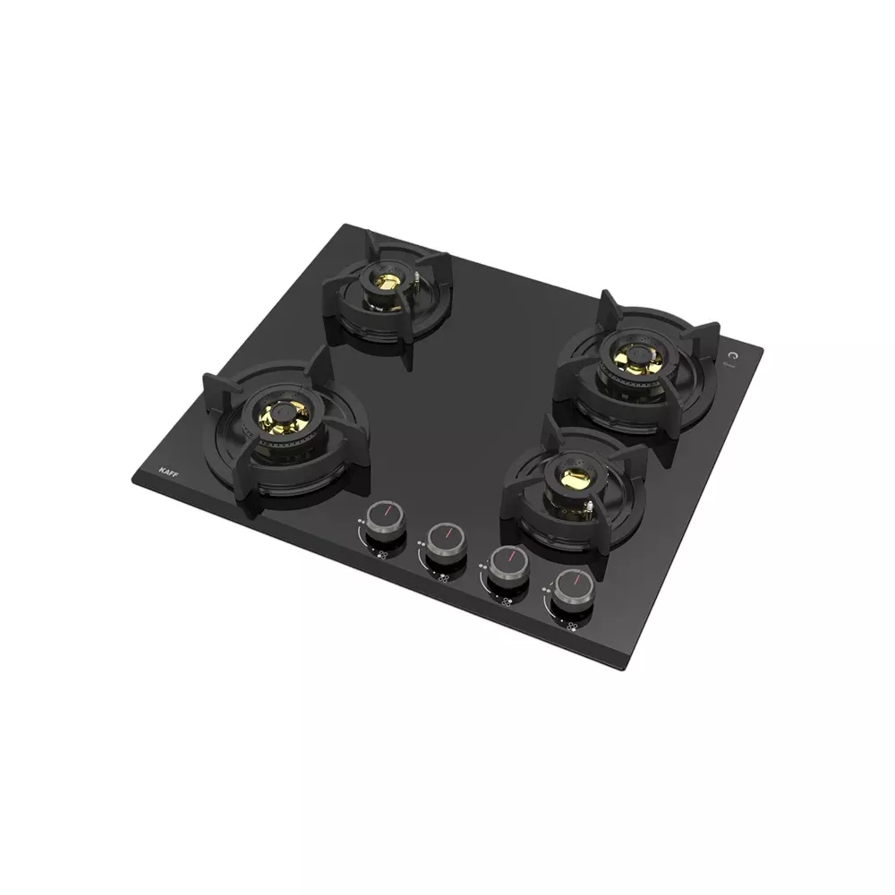 Kaff 4 Burner Gas Stoves Auto Electric Ignition Brass Burner Material Ergonomic Design Anti Slip Metal Knob, ASF 604