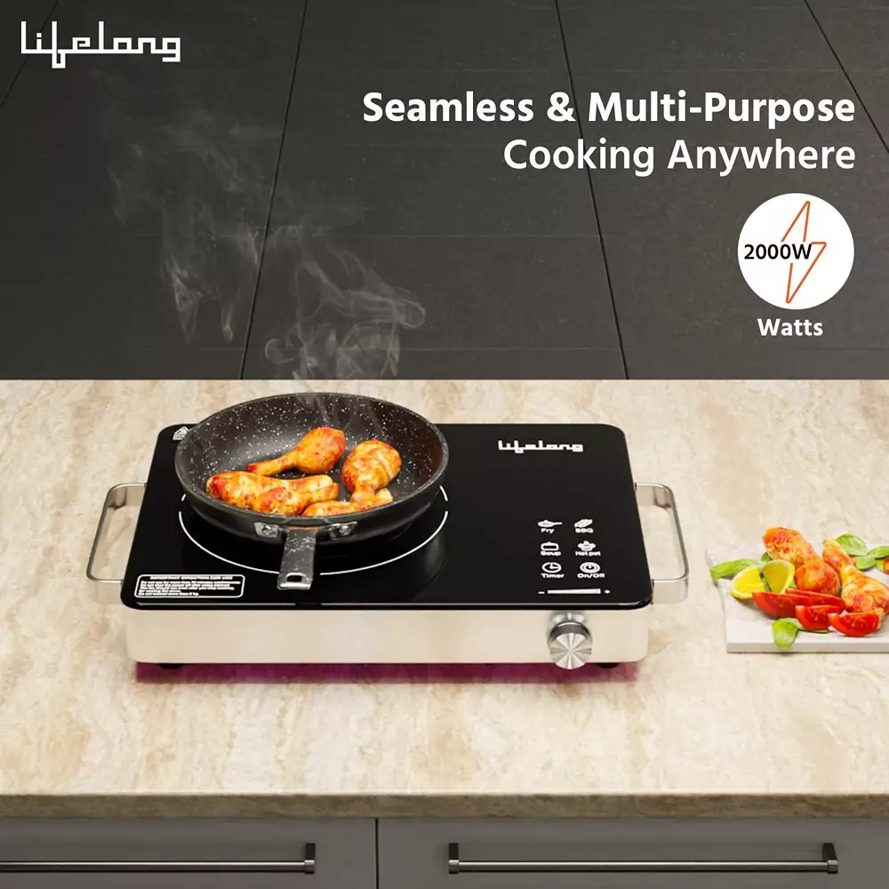 Lifelong Infrared Induction Stove with Digital Display 4 Cooking Modes Black Corded Electric 2000 W Power Plastic & Glass, LLIRC001