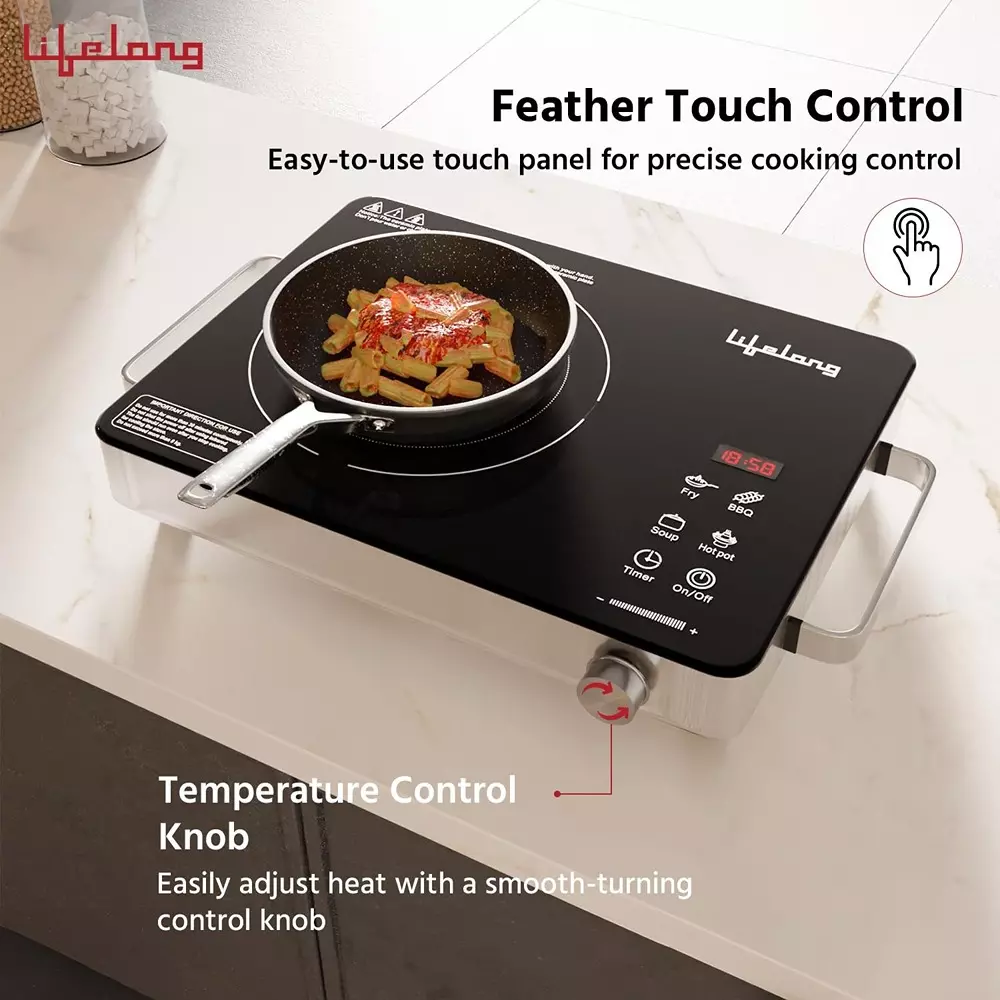 Lifelong Infrared Induction Stove with Digital Display 4 Cooking Modes Black Corded Electric 2000 W Power Plastic & Glass, LLIRC001
