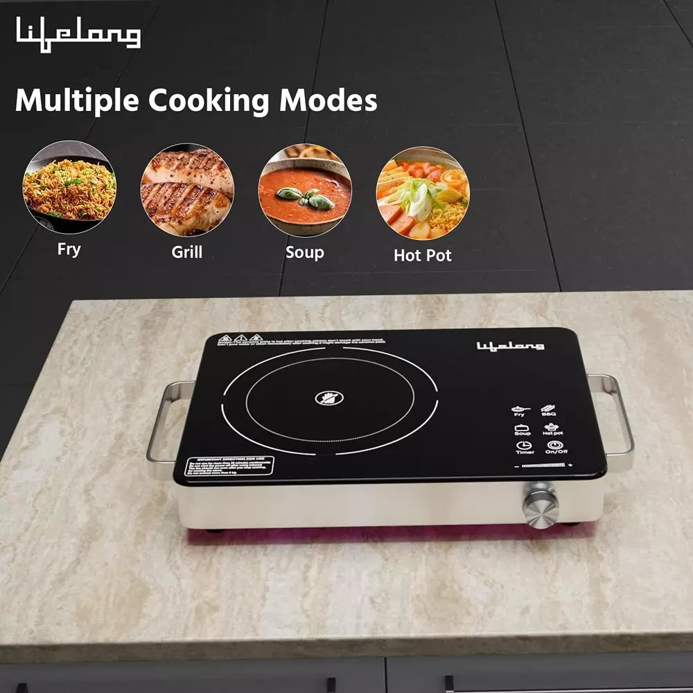 Lifelong Infrared Induction Stove with Digital Display 4 Cooking Modes Black Corded Electric 2000 W Power Plastic & Glass, LLIRC001