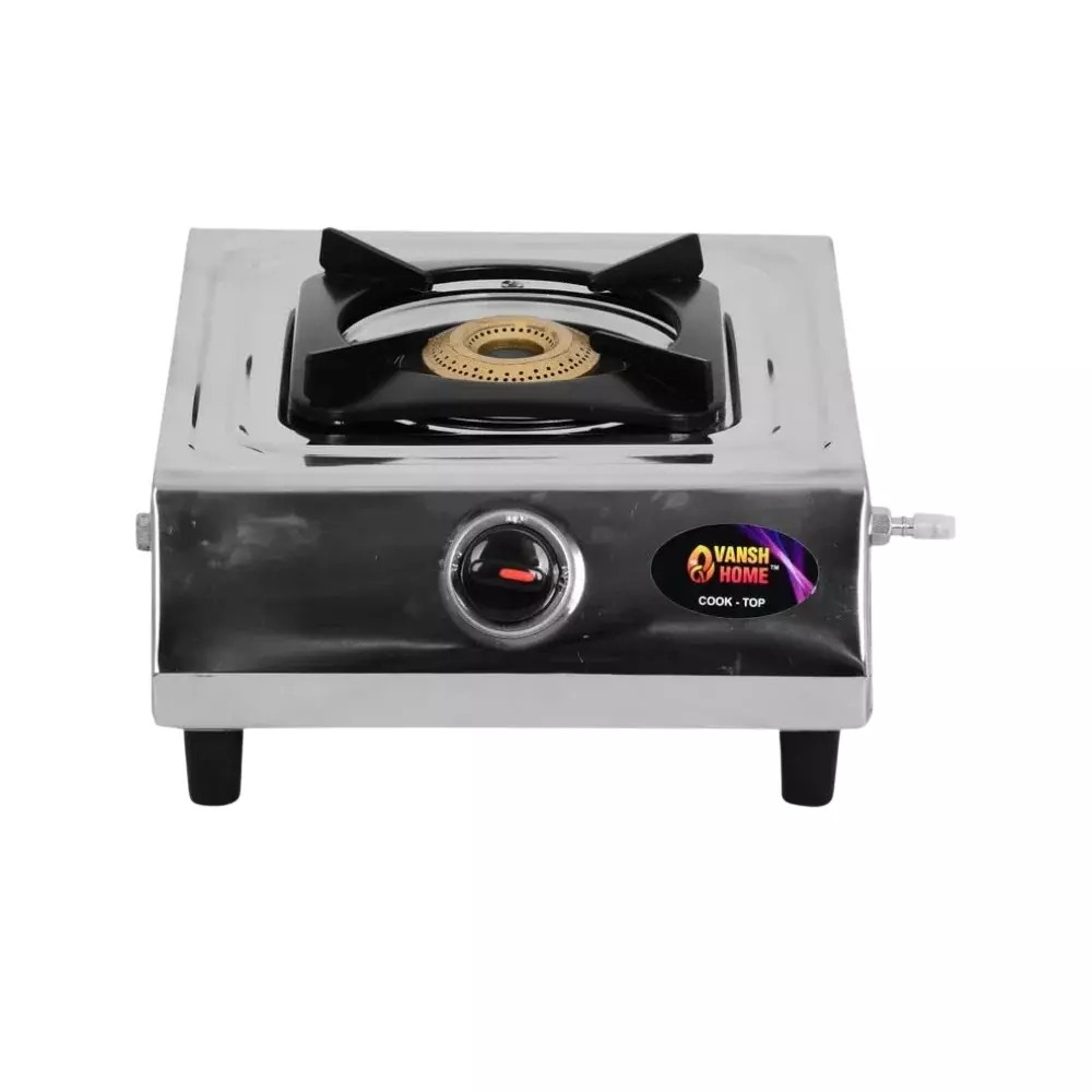 Vansh Homes Gold Supreme Gas Stove 1 Burner Rubber Leg Manual Ignition LPG Fuel Stainless Steel, VH-1B-102