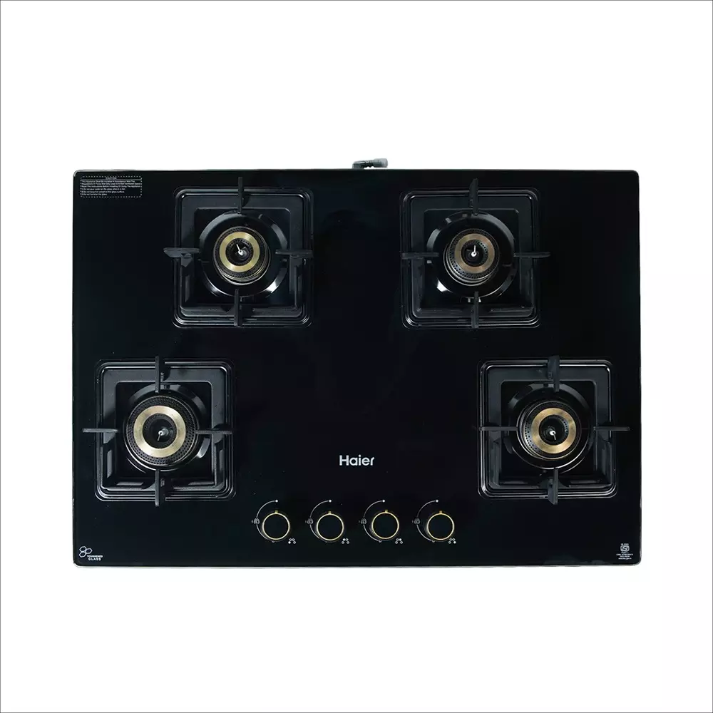 Haier 75 cm Hybrid Hob Gas Cooktop Auto Ignition (Battery Operated) 4 Burner Black, HIC-Q27426-IN
