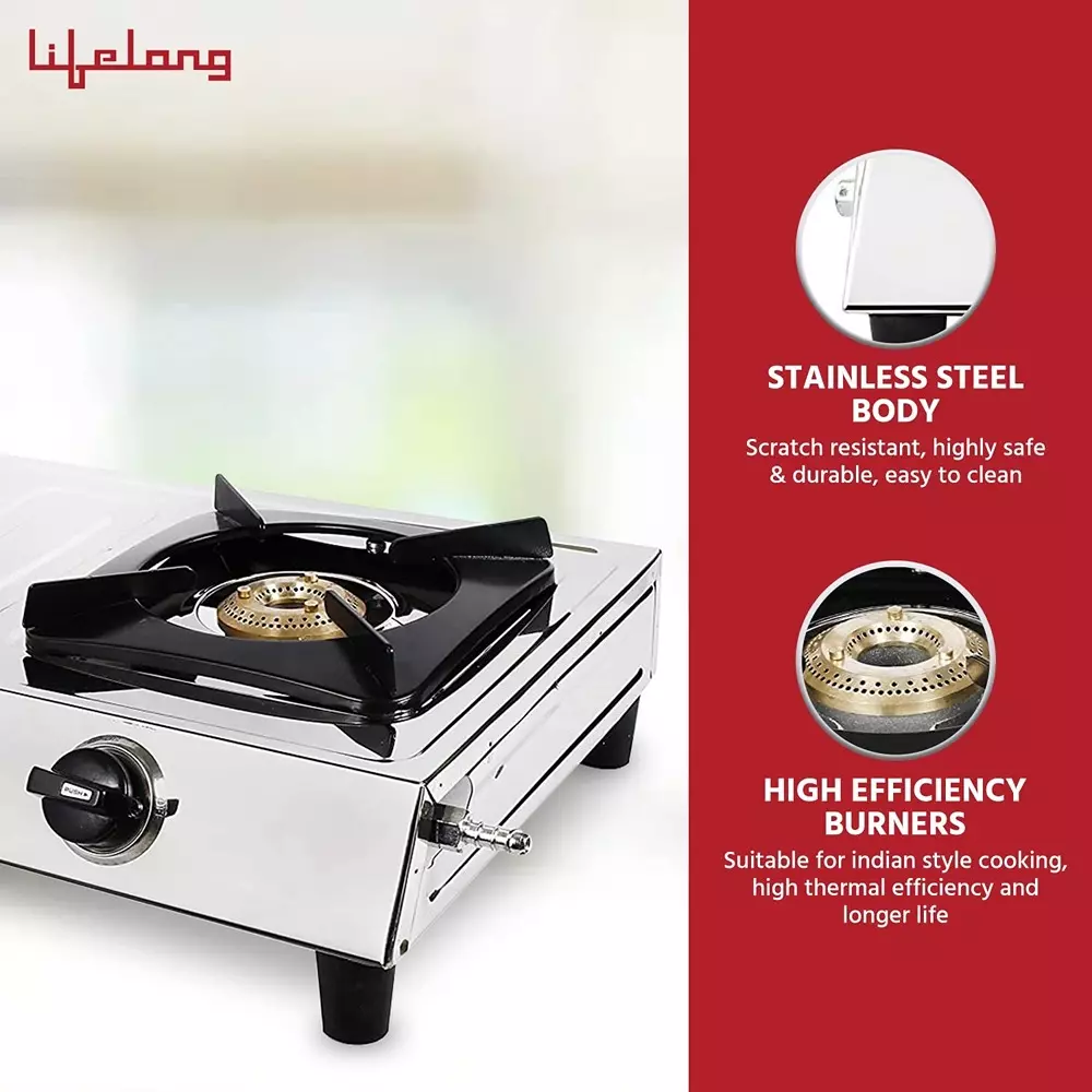Lifelong 2 Burner Gas Stove Silver Stainless Steel Knob Control, LLGS990