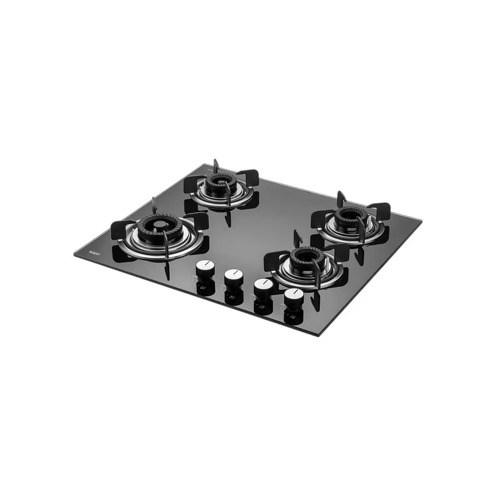 Kaff 4 Burner Gas Stoves Auto Electric Ignition Burner Material Metal Knobs 8 mm Thick Black Tempered Glass, CRH 604