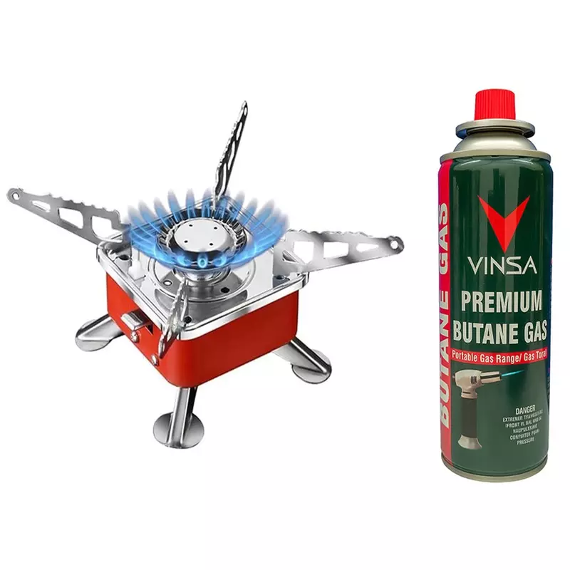 VINSA Camping Gas Stove with 225 ml Butane Gas Cylinder Lightweight for Hiking