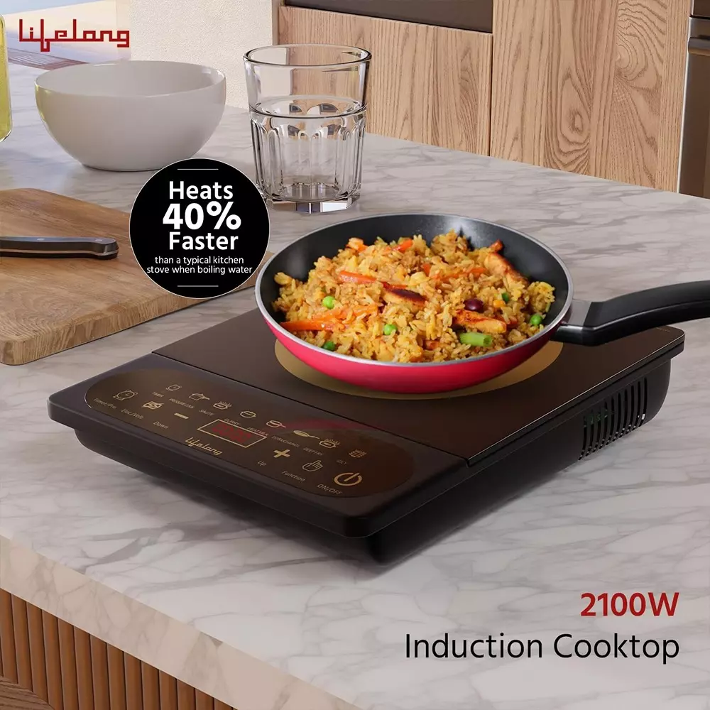 Lifelong Induction Stove Touch Panel with 7 Preset Indian Menu Options Corded Electric 2100 W Power Plastic & Glass, LLIC104