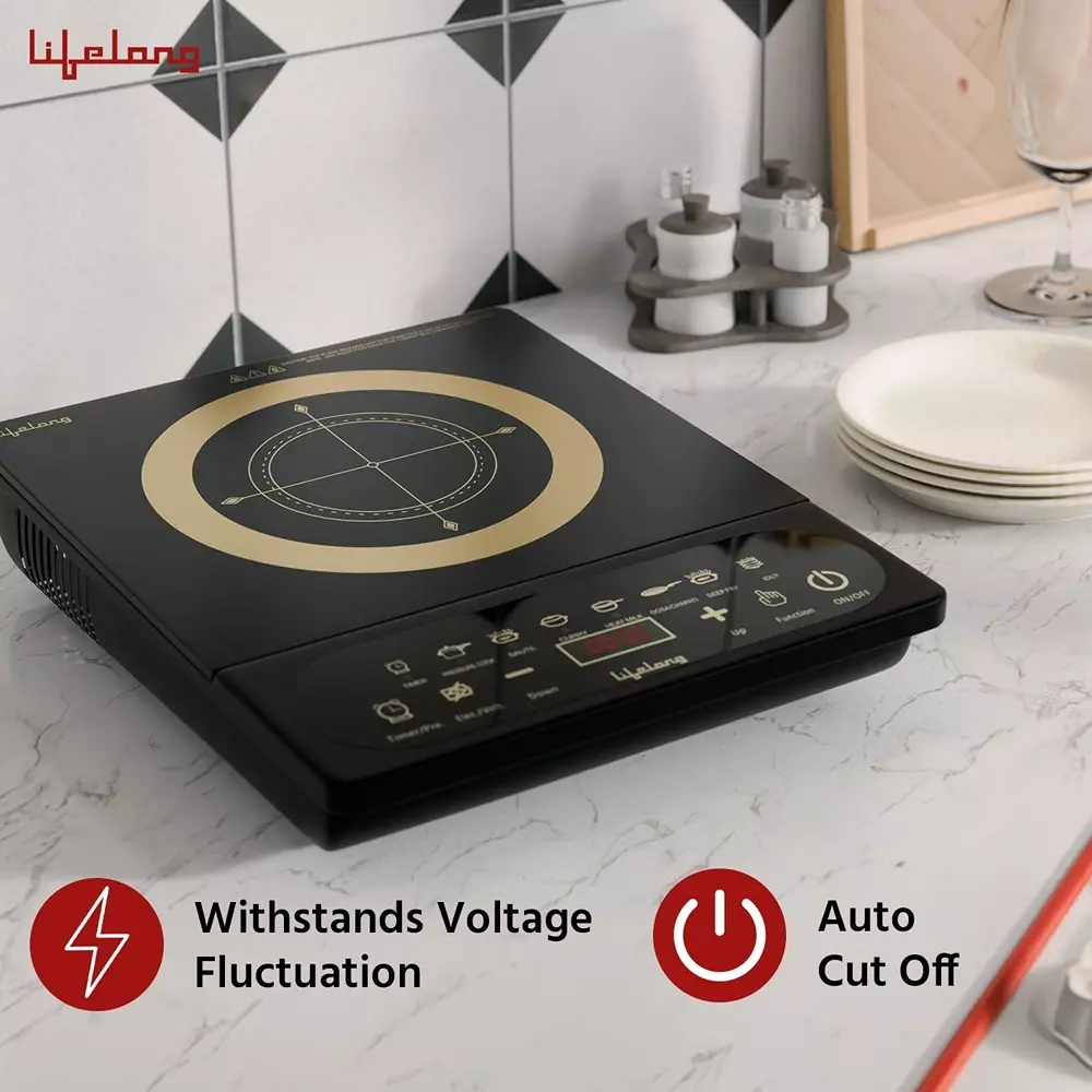 Lifelong Induction Stove Touch Panel with 7 Preset Indian Menu Options Corded Electric 2100 W Power Plastic & Glass, LLIC104