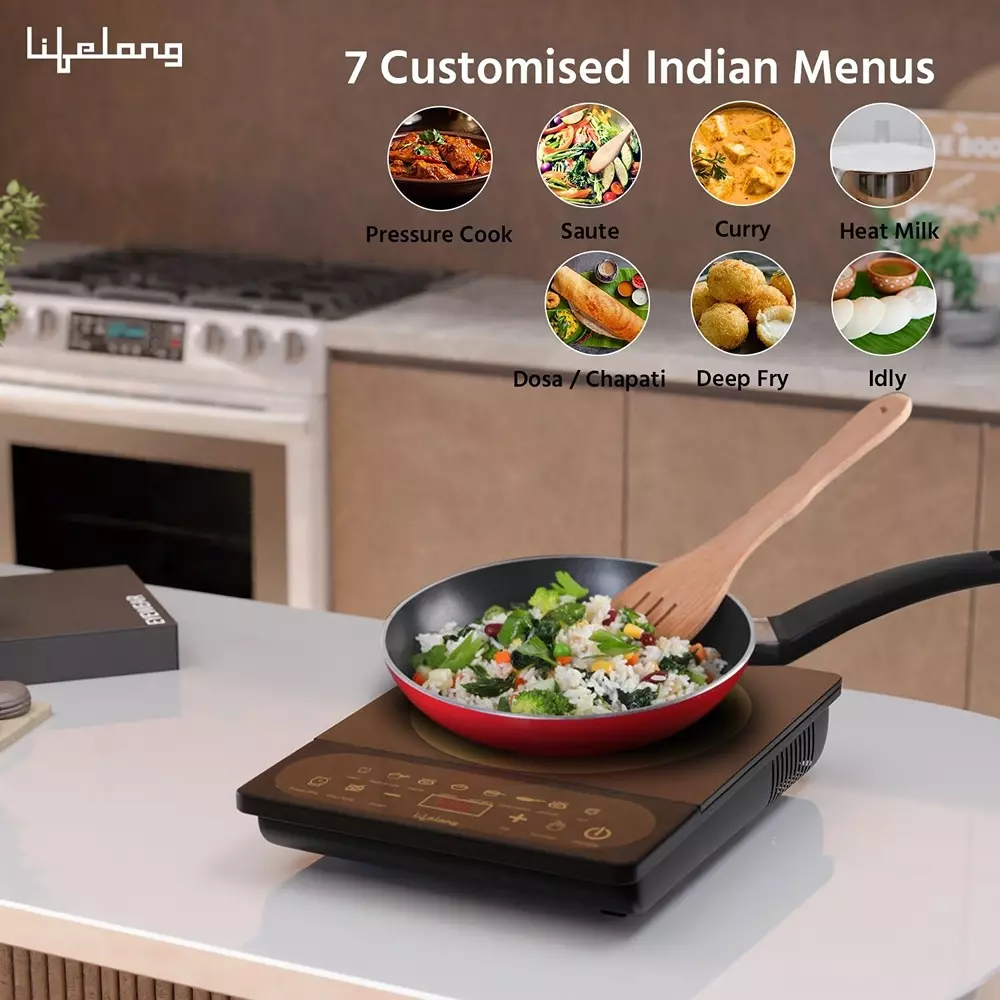 Lifelong Induction Stove Touch Panel with 7 Preset Indian Menu Options Corded Electric 2100 W Power Plastic & Glass, LLIC104