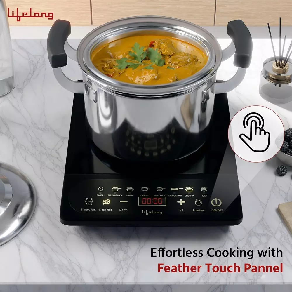 Lifelong Induction Stove Touch Panel with 7 Preset Indian Menu Options Corded Electric 2100 W Power Plastic & Glass, LLIC104