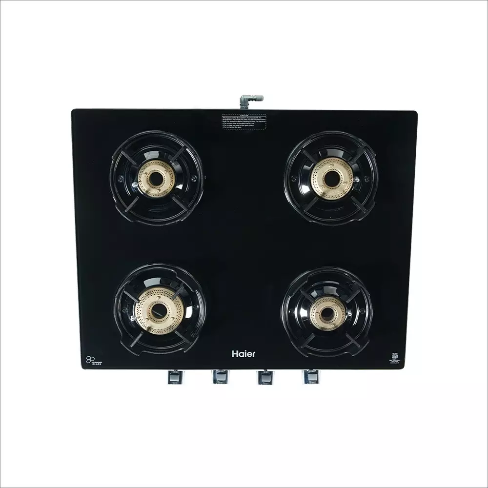 Haier 60 cm Hybrid Hob Gas Cooktop Auto Ignition (Battery Operated) 4 Burner Black, HIC-Q26416-IN