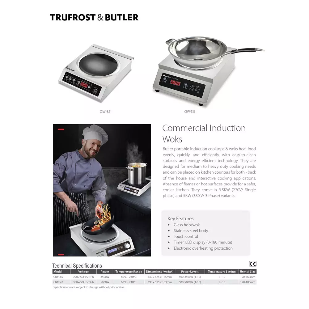 Butler 5000 W Countertop Induction Wok, CIW-5.0