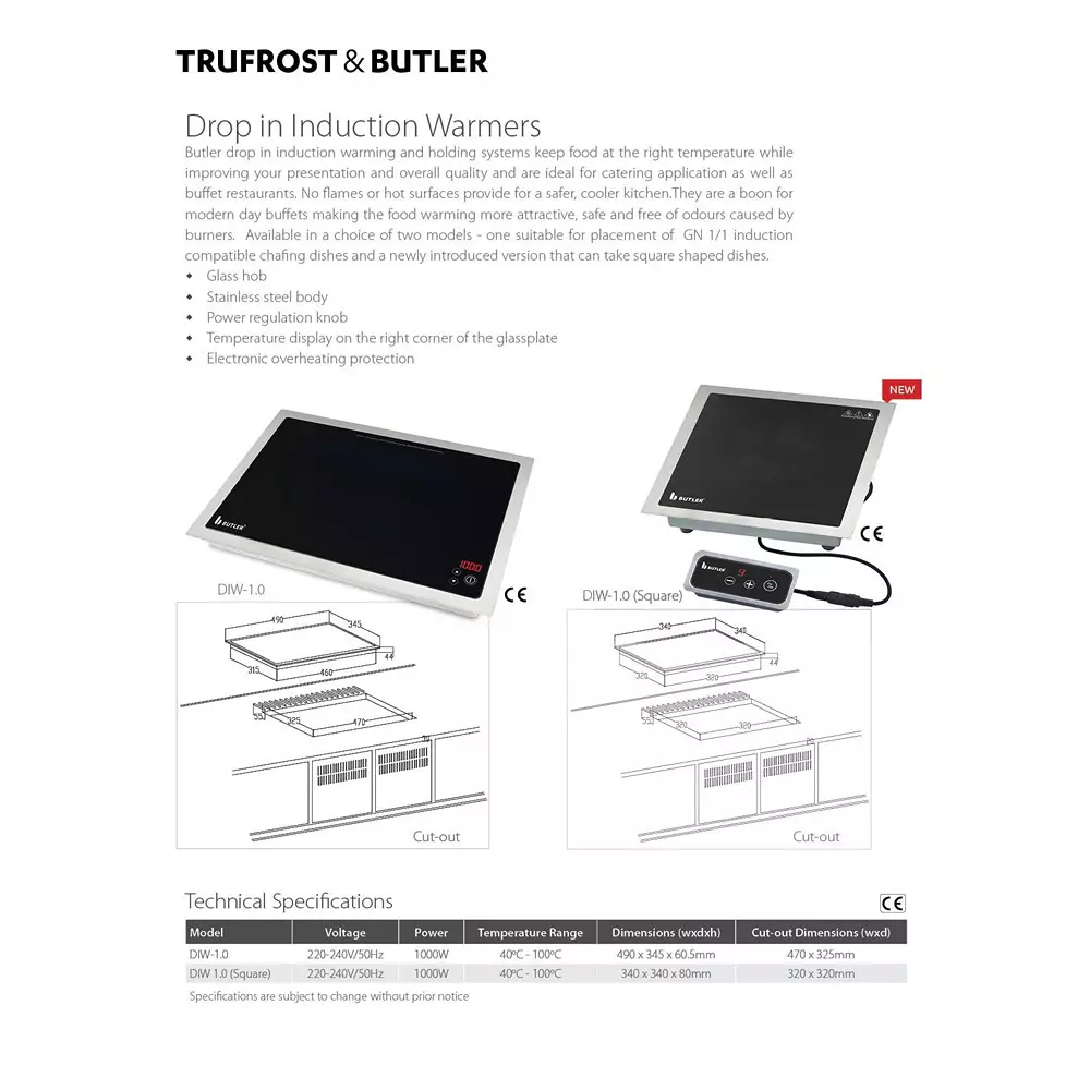 Butler 1000 W Drop In Induction Warmer, DIW-1.0