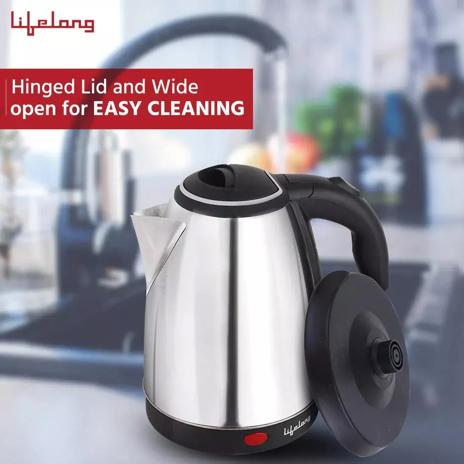 Lifelong Electric Kettle Kit SIlver & Black 1500 W Power 1.5 L Capacity Stainless Steel 240 V AC for Boiling Milk & Water Use, LLEK60