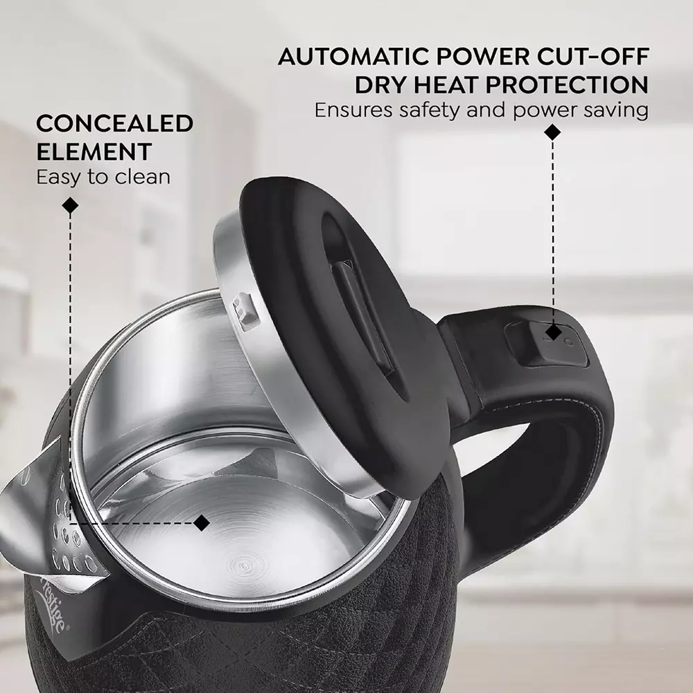Prestige Electric Kettle 1.5 L Capacity 1350 W Cool Touch Exterior Stainless Steel Inner Body Black, 41416