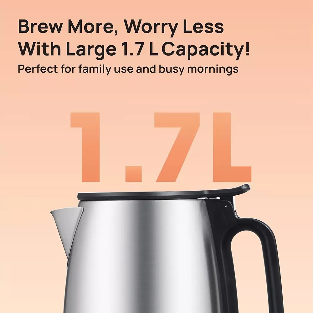 Havells Vesta SS 2000 W Electric Kettle 1.7 L 360° Cordless Base Black & Silver, GHBKTDFE200