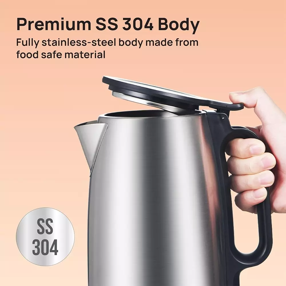 Havells Vesta SS 2000 W Electric Kettle 1.7 L 360° Cordless Base Black & Silver, GHBKTDFE200
