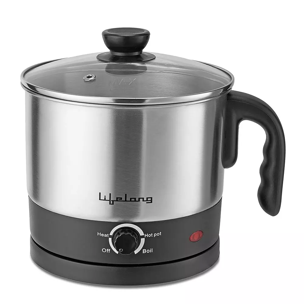 Lifelong Electric Kettle Kit SIlver & Black 600 W Power 1.5 L Capacity Stainless Steel 240 V AC for Boiling Milk & Water Use, LLMC01