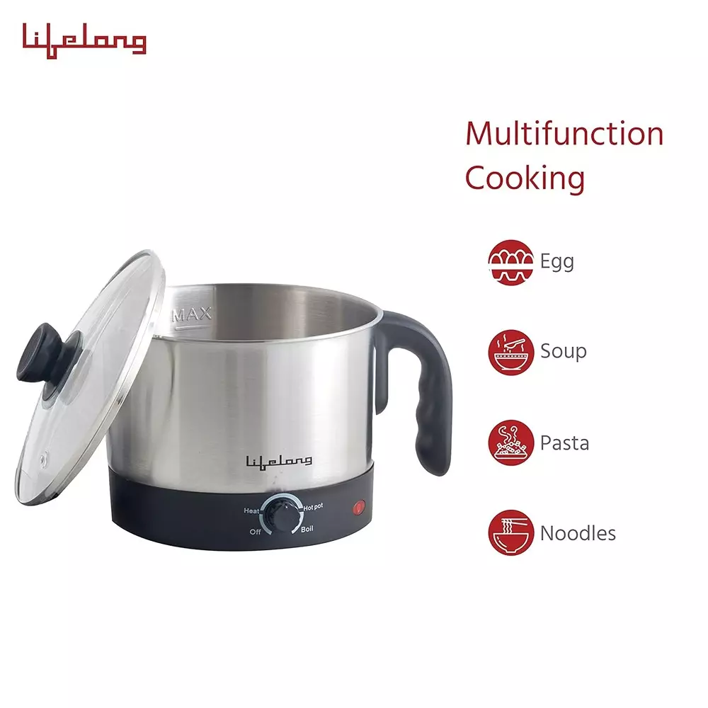 Lifelong Electric Kettle Kit SIlver & Black 600 W Power 1.5 L Capacity Stainless Steel 240 V AC for Boiling Milk & Water Use, LLMC01