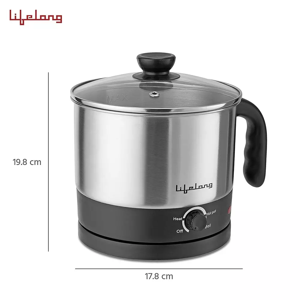 Lifelong Electric Kettle Kit SIlver & Black 600 W Power 1.5 L Capacity Stainless Steel 240 V AC for Boiling Milk & Water Use, LLMC01