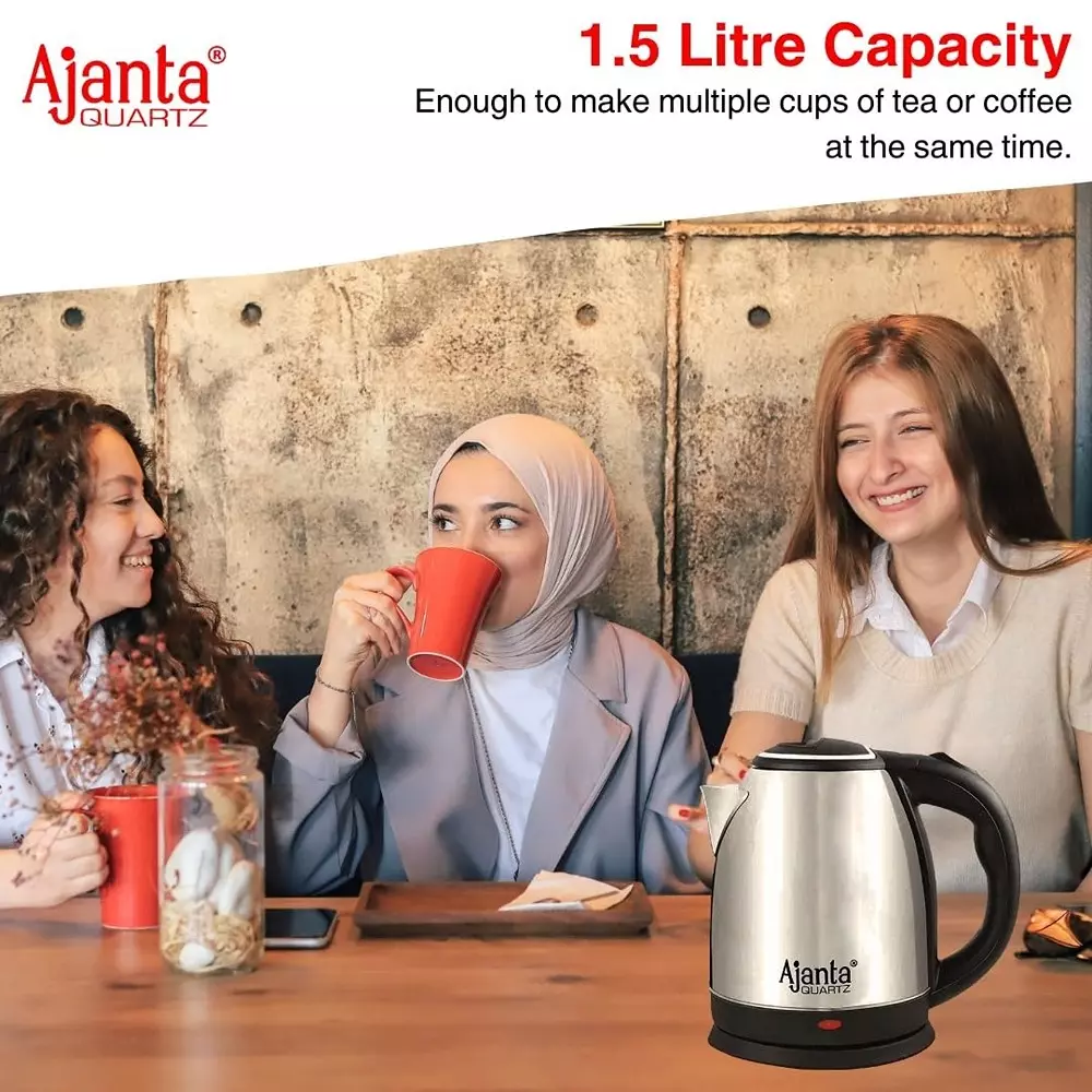 Ajanta QUIKHOT Electric Kettle 360° Swivel Base 1.5 L Capacity with Detachable Lid, AEK-150