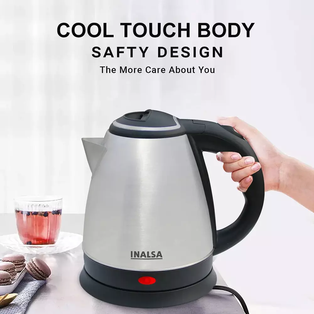 Inalsa Asta Electric Kettle 1350 W Stainless Steel 240 V Auto Off & Boil Dry Protection Black & Silver Color